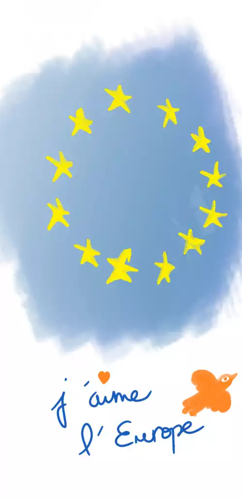 J\\aime l\\europe, un dessin avec une colombe dans le drapeau européen